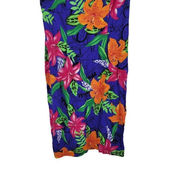 Vintage Blue Tropical Floral Sleeveless Mini Sheath Dress L Rayon USA Aloha Wear - Picture 6 of 10